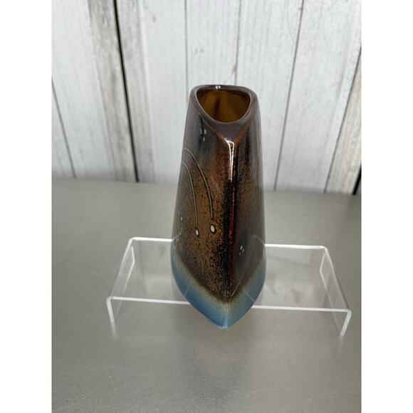 JAMES BROOKE Seattle Brown Blue Black Abstract Free Form Porcelain Vase - Picture 2 of 7